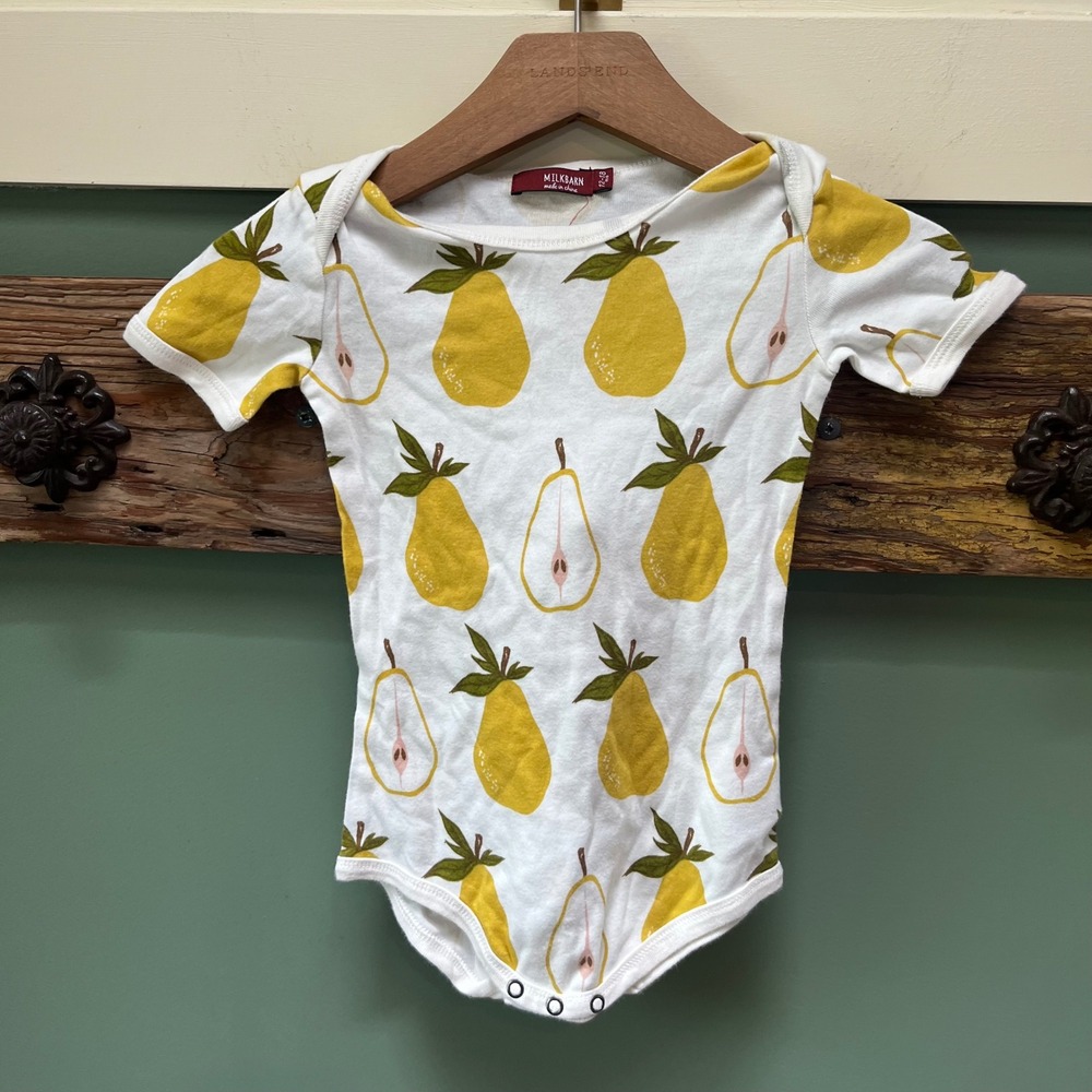 Milkbarn Baby Yellow Pear Print Short Sleeve Bodysuit White 12-18 Months